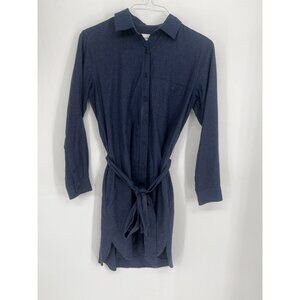 Grana Italian Flannel Button down long sleeve shirt dress w/ tie Belt Blue Small